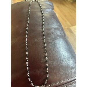 Vintage Black Glass Beaded Station Necklace 23" Sterling Silver #355